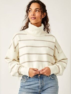 Free People Paulie Stripe Turtleneck Sweater New with tags! Oversized sweater XL